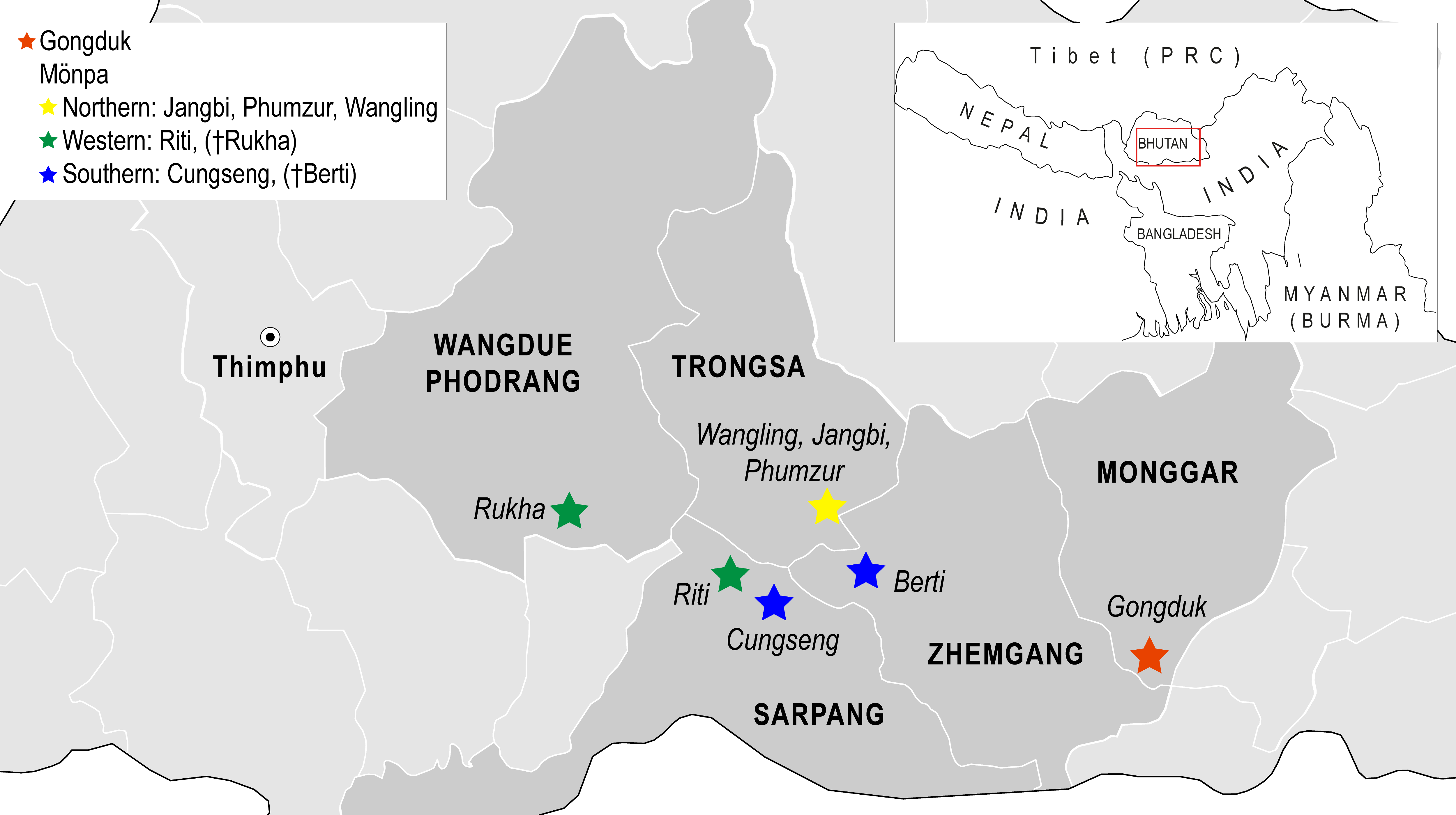 Location of Monpa speech communities in Bhutan