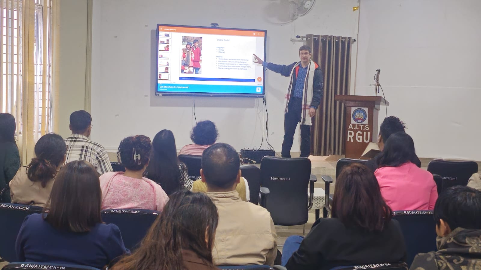 Tim delivering his talk on the ethnolinguistic diversity of Western Arunachal Pradesh.